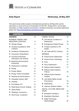 Daily Report Wednesday, 26 May 2021 CONTENTS