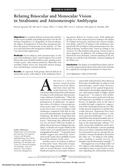 Relating Binocular and Monocular Vision in Strabismic and Anisometropic Amblyopia