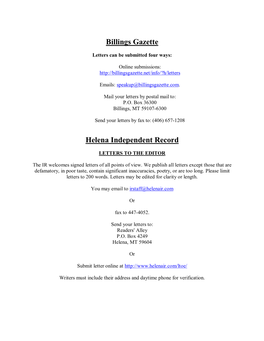 Billings Gazette Helena Independent Record