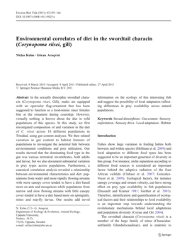 Environmental Correlates of Diet in the Swordtail Characin (Corynopoma Riisei, Gill)