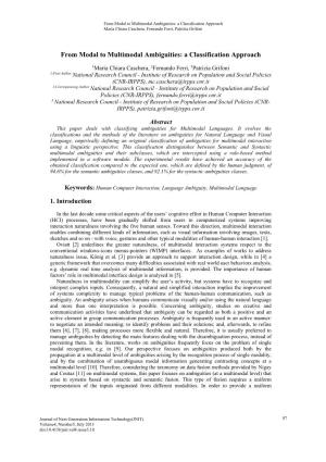 From Modal to Multimodal Ambiguities: a Classification Approach Maria Chiara Caschera, Fernando Ferri, Patrizia Grifoni