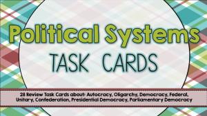 28 Review Task Cards About: Autocracy, Oligarchy, Democracy, Federal, Unitary, Confederation, Presidential Democracy, Parliament