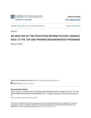 An Analysis of Two Education Reform Policies: Obama's Race to the Top and Promise Neighborhoods Programs