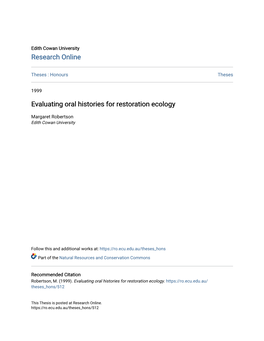 Evaluating Oral Histories for Restoration Ecology