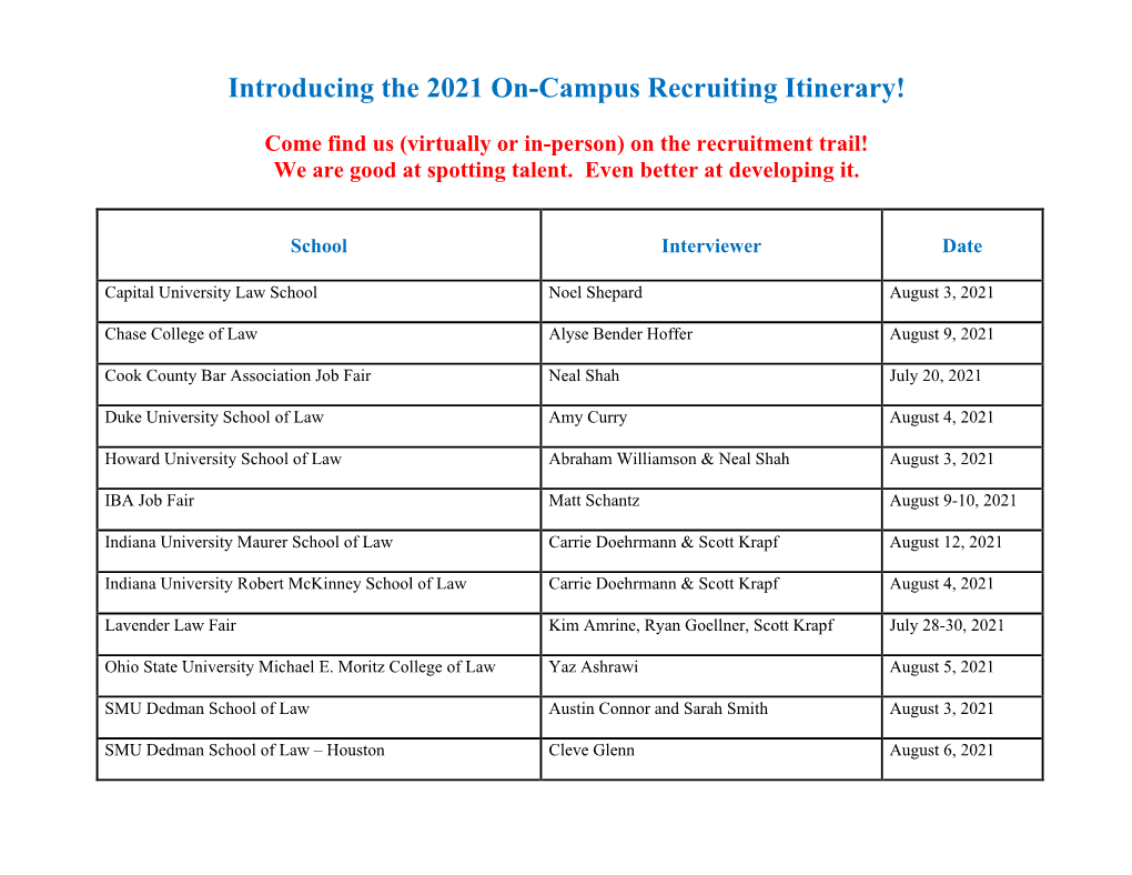 Introducing the 2021 On-Campus Recruiting Itinerary!