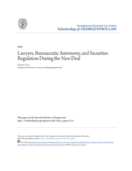 Lawyers, Bureaucratic Autonomy, and Securities Regulation During the New Deal Daniel R