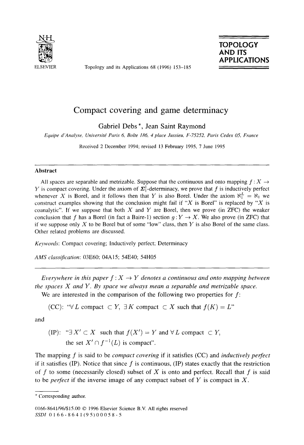 Compact Covering and Game Determinacy