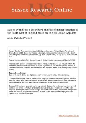 Sussex by the Sea: a Descriptive Analysis of Dialect Variation in the South East of England Based on English Dialect App Data
