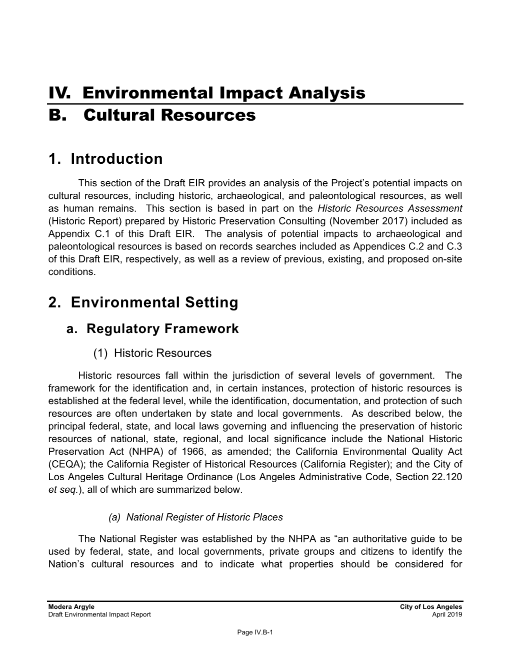 IV. Environmental Impact Analysis B. Cultural Resources