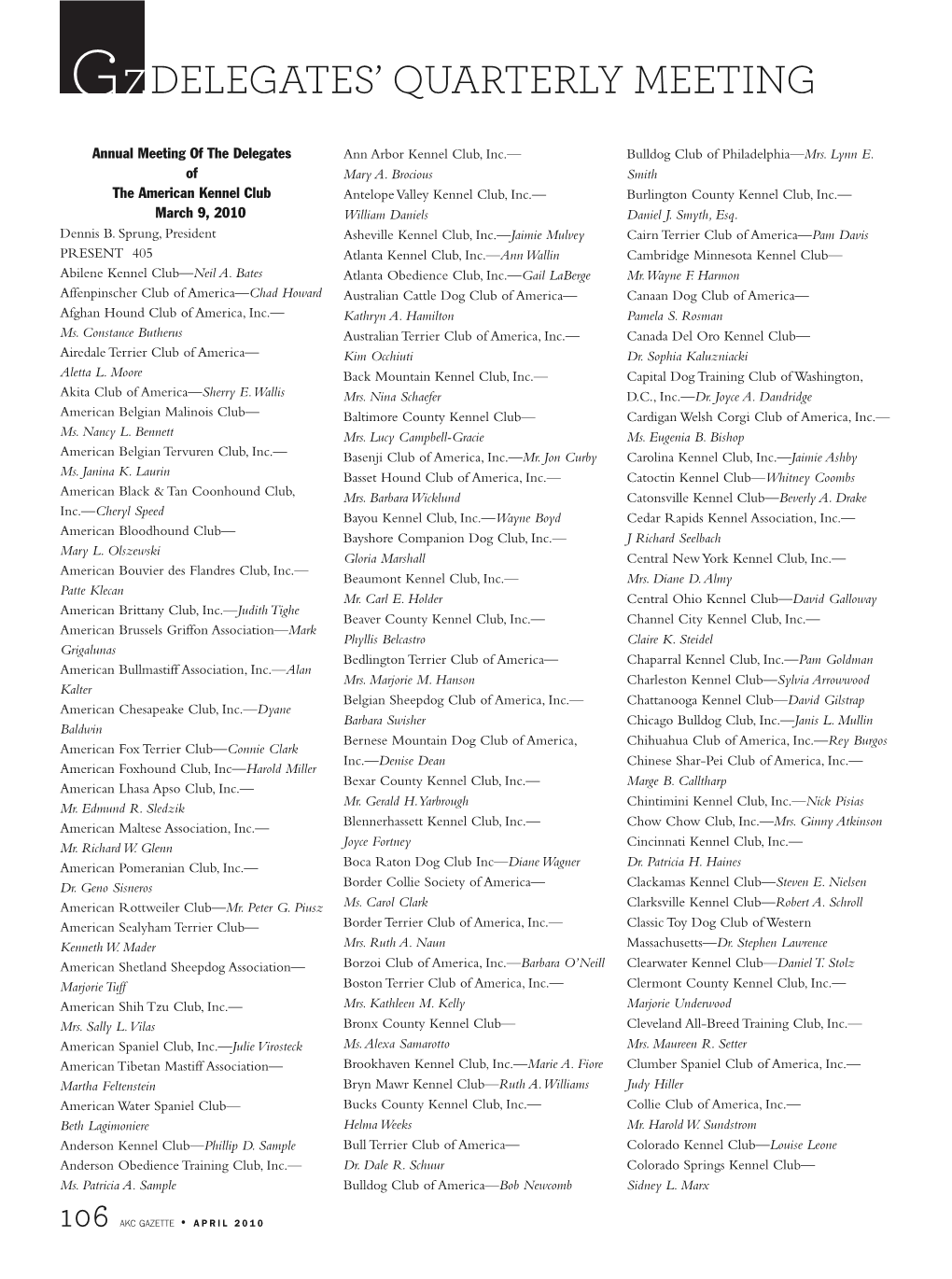 March 2010 Delegates' Meeting Minutes