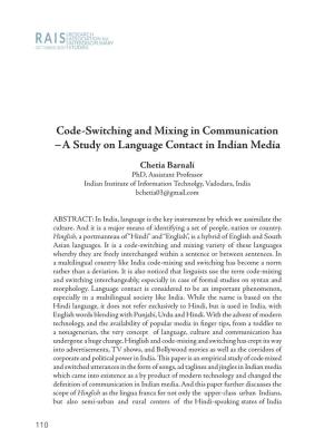 Code-Switching and Mixing in Communication −A Study on Language Contact in Indian Media