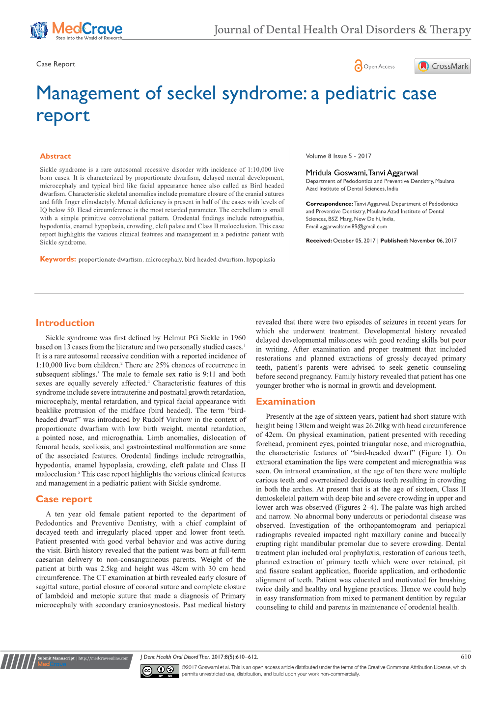 Management of Seckel Syndrome: a Pediatric Case Report