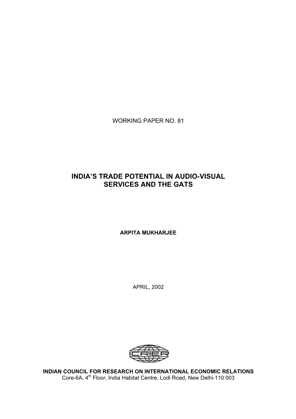 India's Trade Potential in Audio-Visual Services And