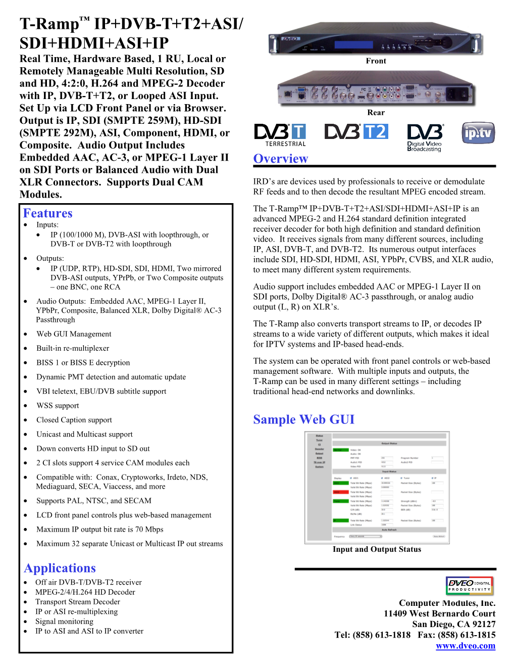 T-Ramp IP+DVB-T+T2+ASI/SDI+HDMI+ASI+IP