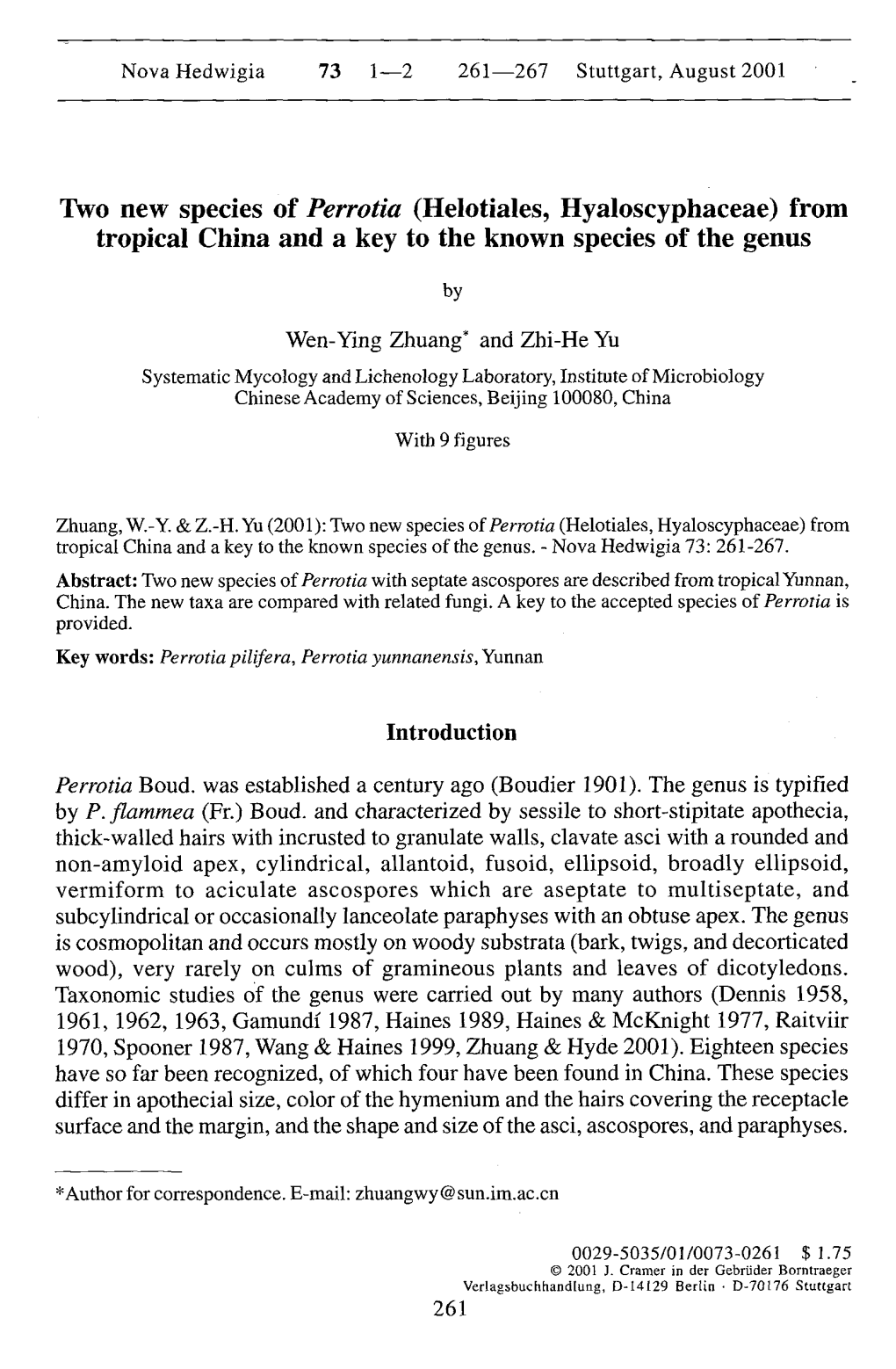 Helotiales, Hyaloscyphaceae) from Tropical China and a Key to the Known Species of the Genus