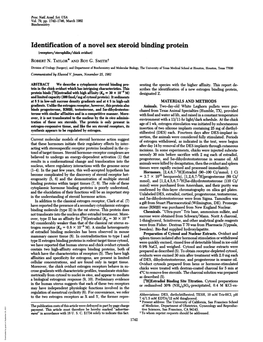 Identification of a Novel Sex Steroid Binding Protein (Receptors/Sterophilin/Chick Oviduct) ROBERT N