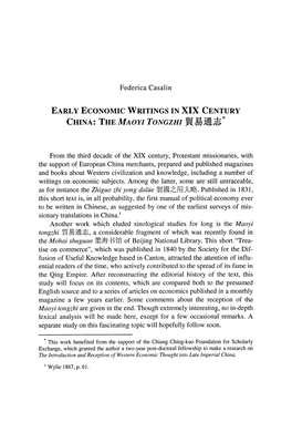 EARLY ECONOMIC WRITINGS in XIX CENTURY CHINA: the MAOYI TONGZHI 'Ji