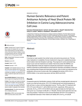 Human Genetic Relevance and Potent Antitumor Activity of Heat Shock Protein 90 Inhibition in Canine Lung Adenocarcinoma Cell Lines