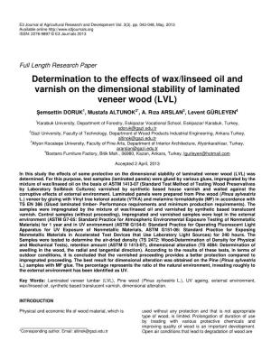 Determination to the Effects of Wax/Linseed Oil and Varnish on the Dimensional Stability of Laminated Veneer Wood (LVL)
