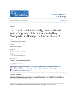 The Complete Mitochondrial Genome and Novel Gene Arrangement of the Unique-Headed Bug Stenopirates Sp