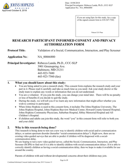 Research Participant Informed Consent and Privacy Authorization Form