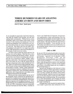 Three Hundred Years of Assaying American Iron and Iron Ores