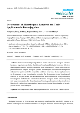 Development of Bioorthogonal Reactions and Their Applications in Bioconjugation