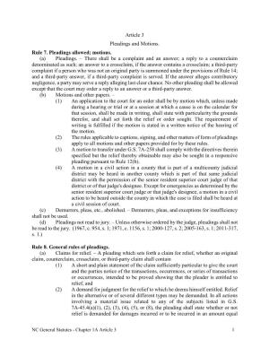 Article 3 Pleadings and Motions