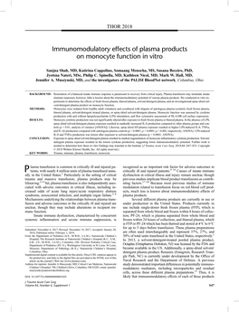 Immunomodulatory Effects of Plasma Products on Monocyte Function in Vitro