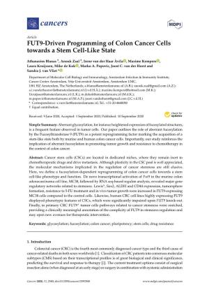 FUT9-Driven Programming of Colon Cancer Cells Towards a Stem Cell-Like State