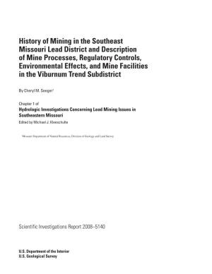 Hydrologic Investigations Concerning Lead Mining Issues in Southeastern Missouri Edited by Michael J