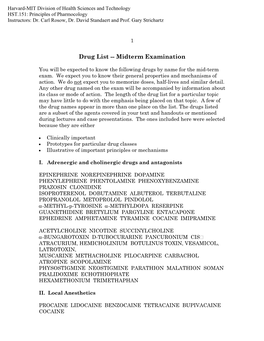 Drug List -- Midterm Examination
