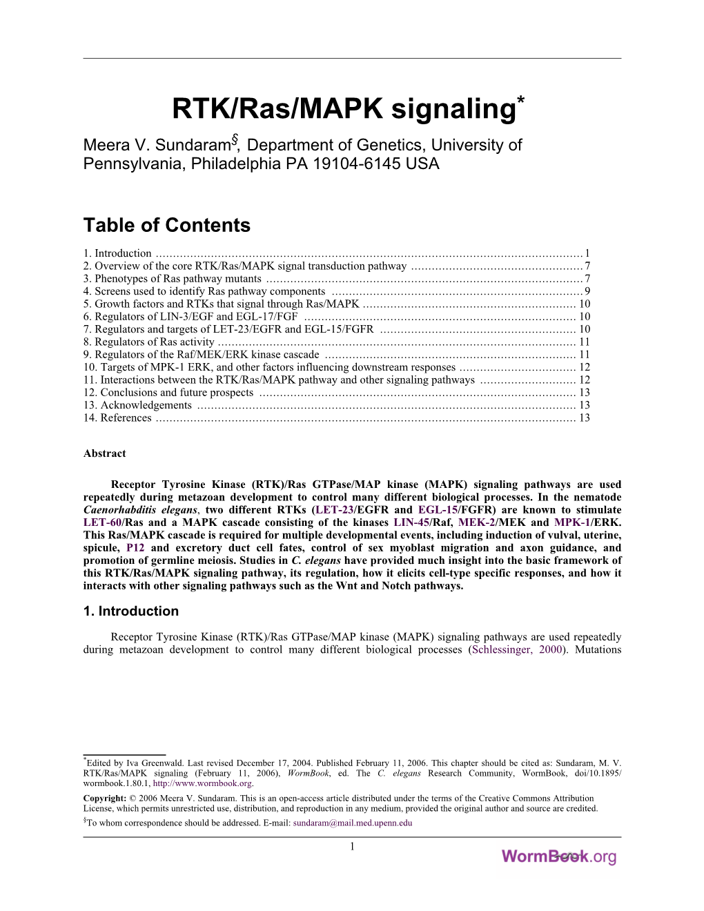 RTK/Ras/MAPK Signaling* §