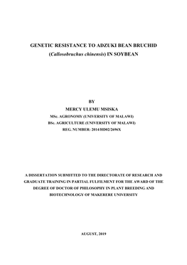 GENETIC RESISTANCE to ADZUKI BEAN BRUCHID (Callosobruchus Chinensis) in SOYBEAN