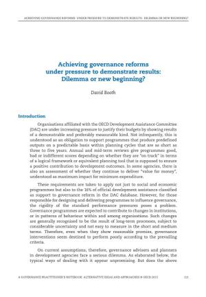 Achieving Governance Reforms Under Pressure to Demonstrate Results: Dilemma Or New Beginning﻿