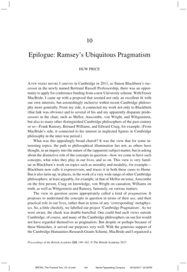 Epilogue: Ramsey’S Ubiquitous Pragmatism