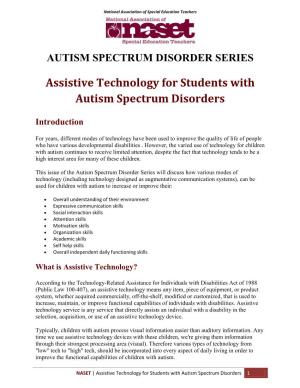 Assistive Technology for Students with Autism Spectrum Disorders