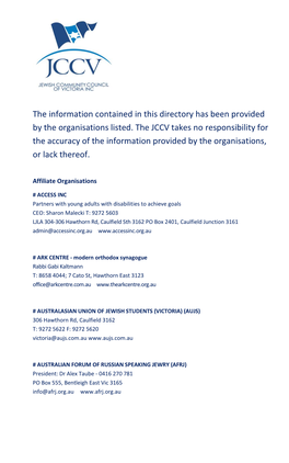 The Information Contained in This Directory Has Been Provided by the Organisations Listed