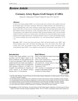 Review Article Coronary Artery Bypass Graft Surgery