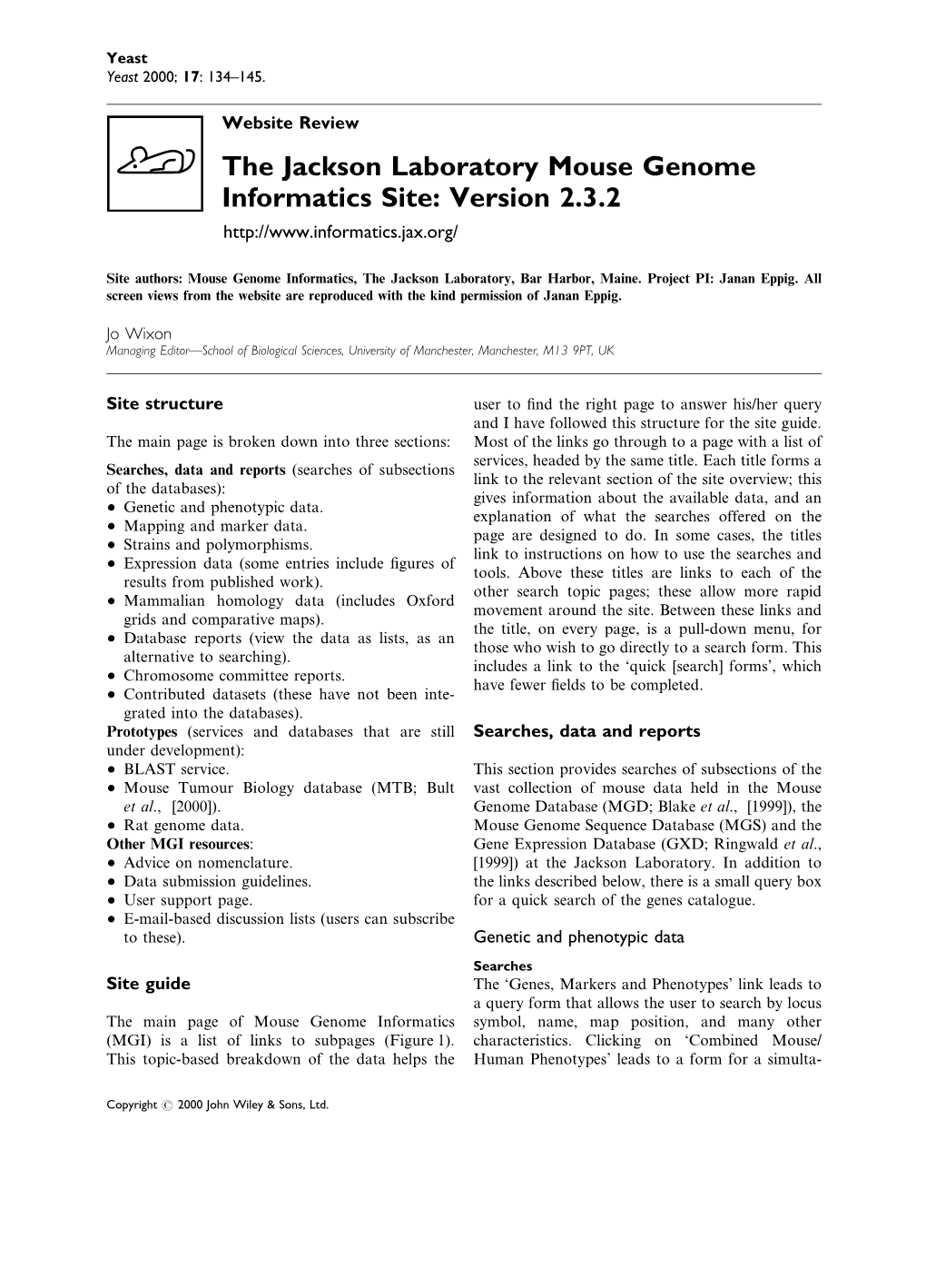 The Jackson Laboratory Mouse Genome Informatics Site: Version 2.3.2