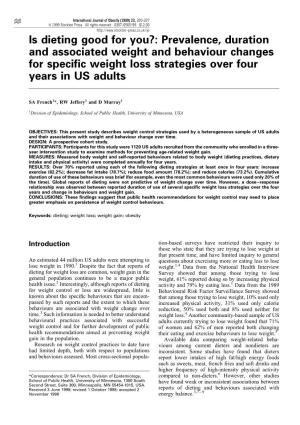 Is Dieting Good for You?: Prevalence, Duration and Associated Weight and Behaviour Changes for Speci®C Weight Loss Strategies Over Four Years in US Adults
