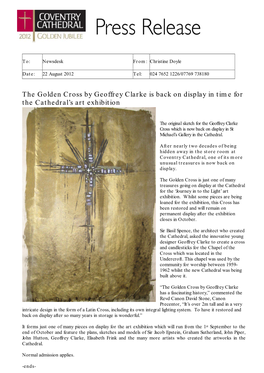 The Golden Cross by Geoffrey Clarke Is Back on Display in Time for the Cathedral’S Art Exhibition