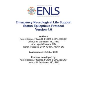 Emergency Neurological Life Support Status Epilepticus Protocol Version 4.0