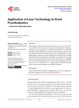 Application of Laser Technology in Fixed Prosthodontics —A Review of the Literature