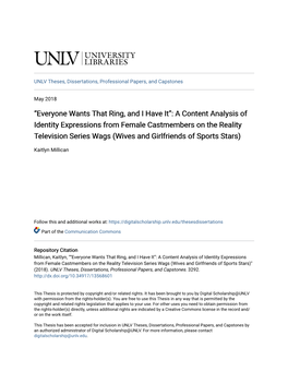 A Content Analysis of Identity Expressions from Female Castmembers on the Reality Television Series Wags (Wives and Girlfriends of Sports Stars)