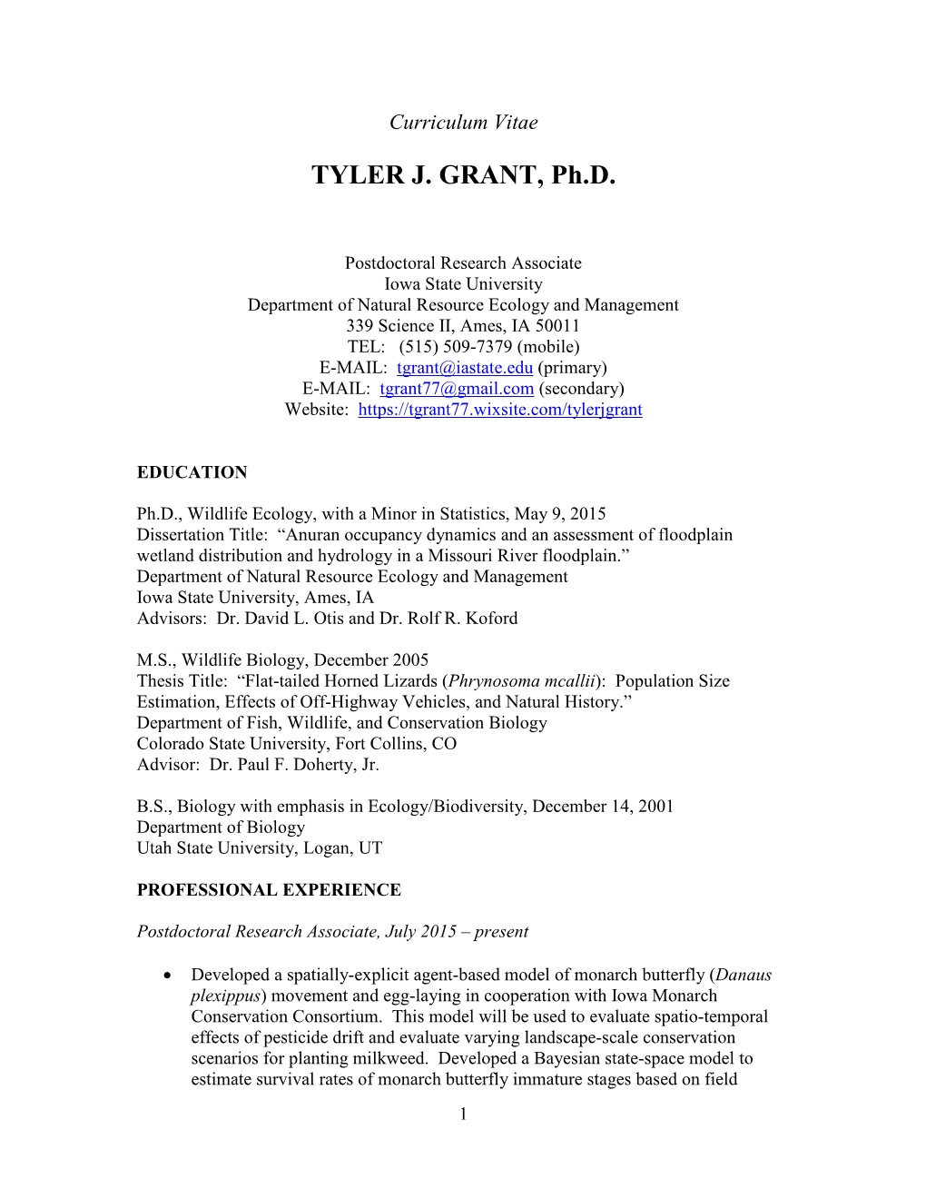 Tyler Grant's CV