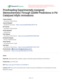 Proofreading Experimentally Assigned Stereochemistry Through Q2MM Predictions in Pd- Catalyzed Allylic Aminations