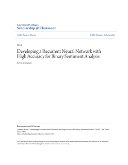 Developing a Recurrent Neural Network with High Accuracy for Binary Sentiment Analysis Kevin Cunanan