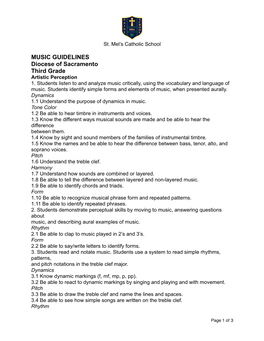 MUSIC GUIDELINES Diocese of Sacramento Third Grade Artistic Perception 1