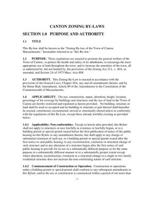 Canton Zoning By-Laws Section 1.0 Purpose And